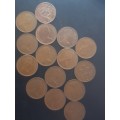 2 New Pence 11 x 1971.   1 x 1975, 1976, 1978. 1 x 1967 half penny.