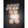 Rhodesia 1c 1970, 1975,1976,1977. ½c x 1.. 3d coins Rhod/Nyasa 1957,56