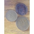 South Africa 1 x 1938 1d...1 x 1949 1d... 1 x 1951 1/2d coin