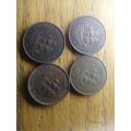 South Africa  1/2d coins 1 x 1942. 1x 1949. 1x 1950. 1 x 1953.