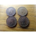 South Africa  1/2d coins 1 x 1942. 1x 1949. 1x 1950. 1 x 1953.