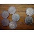 7 x Rhodesia 5c coins. See description.