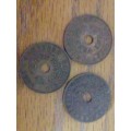 3 x Southern Rhodesia one penny coins