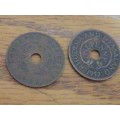 1 x 1957 Rhodesia and nyasaland one penny and 1 x 1950 Southern Rhodesia one penny coins