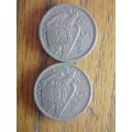 2 x 1957 5 Ptas coin Spain coin