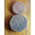UK coins 1969 50 new pence.. 1982 20 pence..