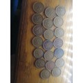 Rhodesia 1c coins  10 x 1970.. 10 x 1977..