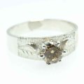 0.85 VVS1 Fancy brown Round Cut Moissanite 925 Solid Silver Ring