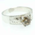 0.85 VVS1 Fancy brown Round Cut Moissanite 925 Solid Silver Ring