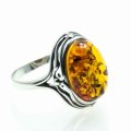 **FREE SHIPPING "LIQUID GOLD" BALTIC AMBER 925 SILVER RING IMPORTED FROM EUROPE