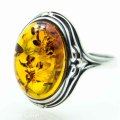 **FREE SHIPPING "LIQUID GOLD" BALTIC AMBER 925 SILVER RING IMPORTED FROM EUROPE