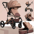 Baby Pram / Stroller - 3 Function Foldable Baby Pram with Car Seat- Khaki Chocolate 535-Q3