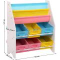 CHILDREN`S SMALL BOOKCASE TOY SHELF WITH STORAGE BOXES