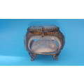 Antique French Beveled Glass Casket Trinket Box/Brass Filigree Footed