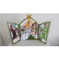 LARGE VINTAGE CHRISTMAS LEAD STAINED GLASS NATIVITY SCENE