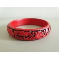 Chinese Carved Red Lacquer Cinnabar Bangle Bracelet
