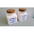 Beautiful Pair of Handpainted Taurus Porcelain Kitchen Rice and Sugar containers with Cork Lids