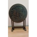 Antique Chinese handcarved wooden folding table (Chinese village/boat scene)