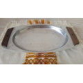 MID CENTURY SCANDINAVIAN stainless steel serving tray/Platter with rosewood handles