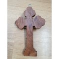 VINTAGE BRASS RELIGIOUS CRUCIFIX OF JESUS CHRIST ON WOOD