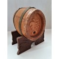 Vintage Wine Wooden Barrel with craved grape design and stand