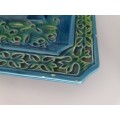 BEAUTIFUL DETAILED MAJOLICA TURQUOISE AND GREEN ASHTRAY