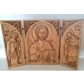 Carved Wood Triptych Jesus Christ Shrine Religious