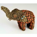 Vintage Brass Filigree Elephant Figurine ~ Coral and Turquoise Color Stones