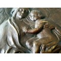 Vintage Art Solid Brass Wall Plaque of Mother and Child (signed by artist)