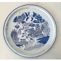 Old Blue and White Chinese Willow Metal Tray