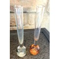 Vintage Retro Pair of Controlled Bubble Glass Bud Stem Vases