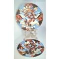 Handpainted Japanese Satsuma signed Plates of Warriors in Fight