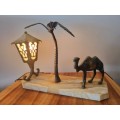1940`s Moroccan Camel bronze Onyx Stone desktop lamp