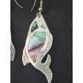 Mexico 925 MR Sterling Silver Dangle Abalone Inlay Earrings