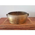 LARGE ANTIQUE BRASS COOKING POT WITH HANDLES