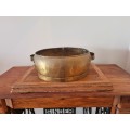 LARGE ANTIQUE BRASS COOKING POT WITH HANDLES