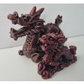 Pair of Cinnabar Red Chinese Dragon Resin Figurine Statue
