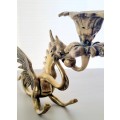 Antique Brass Dragon, Phoenix, Griffin, Winged Mythical Creature Candle Holder