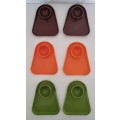 Retro mid century Fray Bentos Egg Cup Trays, in orange,  brown and green