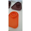 Retro mid century Fray Bentos Egg Cup Trays, in orange,  brown and green