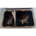 Vintage New Set of 3 piece Lacquerware Tray Set (Cherry Blossom)