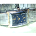 BUREN Two-Tone Stainless Steel Ladies Watch - Rectangular Dial / Blue Face / Gold Markers