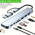 Multi-functional 8-in-1 USB-C Adapter Hub Docking Station 8 Port HUB Card Reader