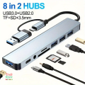 8 in 1 USB-C Adapter Hub Docking Station 8 Port HUB Card Reader Multi-functional
