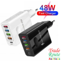 USB C Wall Charger 48W 5 Ports USB Fast Charging USB-C Charger TYPE-C Charger 4xUSB + 1xPD18W