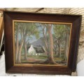 LOVELY OIL PAINTING OF A CAPE DUTCH HOUSE AMONGST TREES