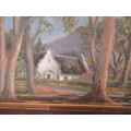 LOVELY OIL PAINTING OF A CAPE DUTCH HOUSE AMONGST TREES