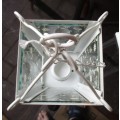 PAIR WHITE GLASS AND METAL HANGING CANDLE  HOLDERS