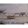 BEAUTIFUL WATERCOLOUR COTTAGES WITH BOAT SIGNED GUY TODD