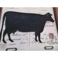 LOVELY ! UNUSUAL FRAMED COW WITH FRENCH POSTMARKS
